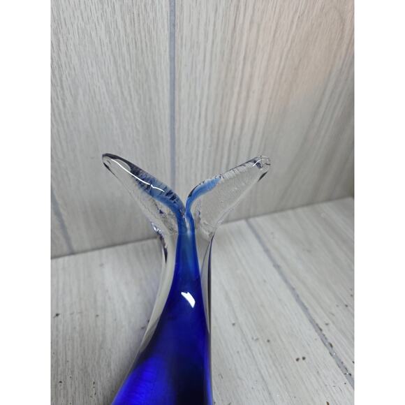 Vtg Blown Art Glass Whale Large Cobalt Blue Whale Sculpture 9” Murano Style - Picture 10 of 10